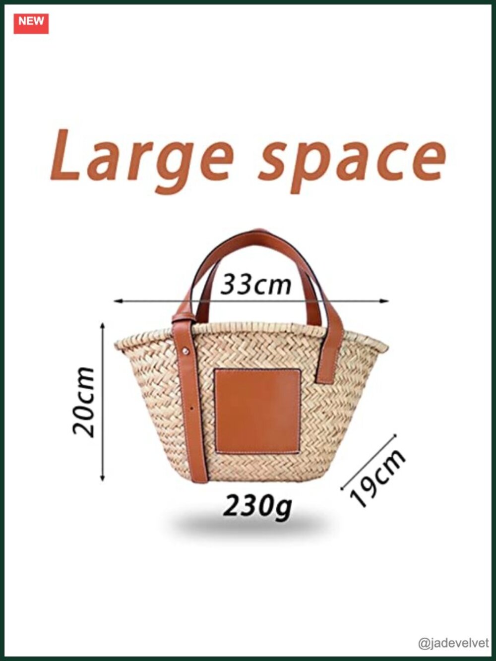 Natural Straw Woven Tote Bag with PU Leather Strap Top Handle - Picture 4 of 6